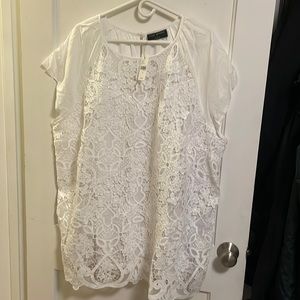 NWOT Lane Bryant white lace overlay top.